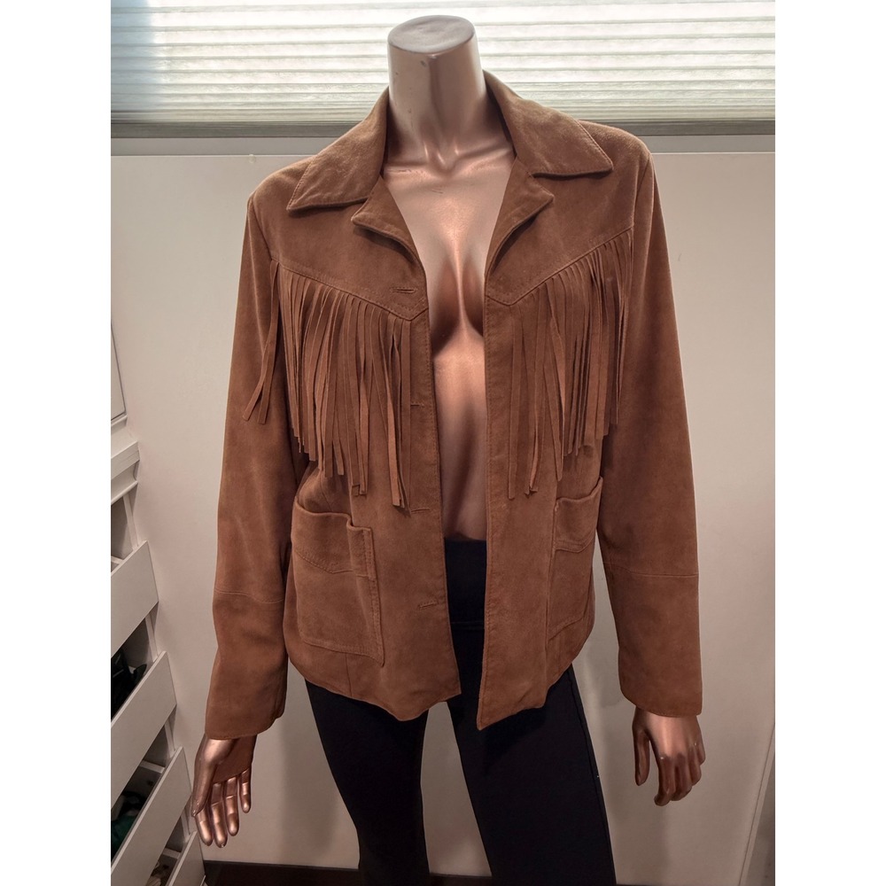 Johnny Was California Genuine Brown Suede Leather Fringe Western Jacket Italy XS